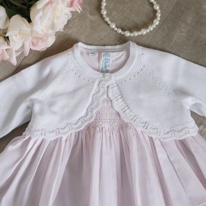 Girl White CARDIGAN Shrug 100% Cotton Pointelle Scalloped Hem Boutique NWT